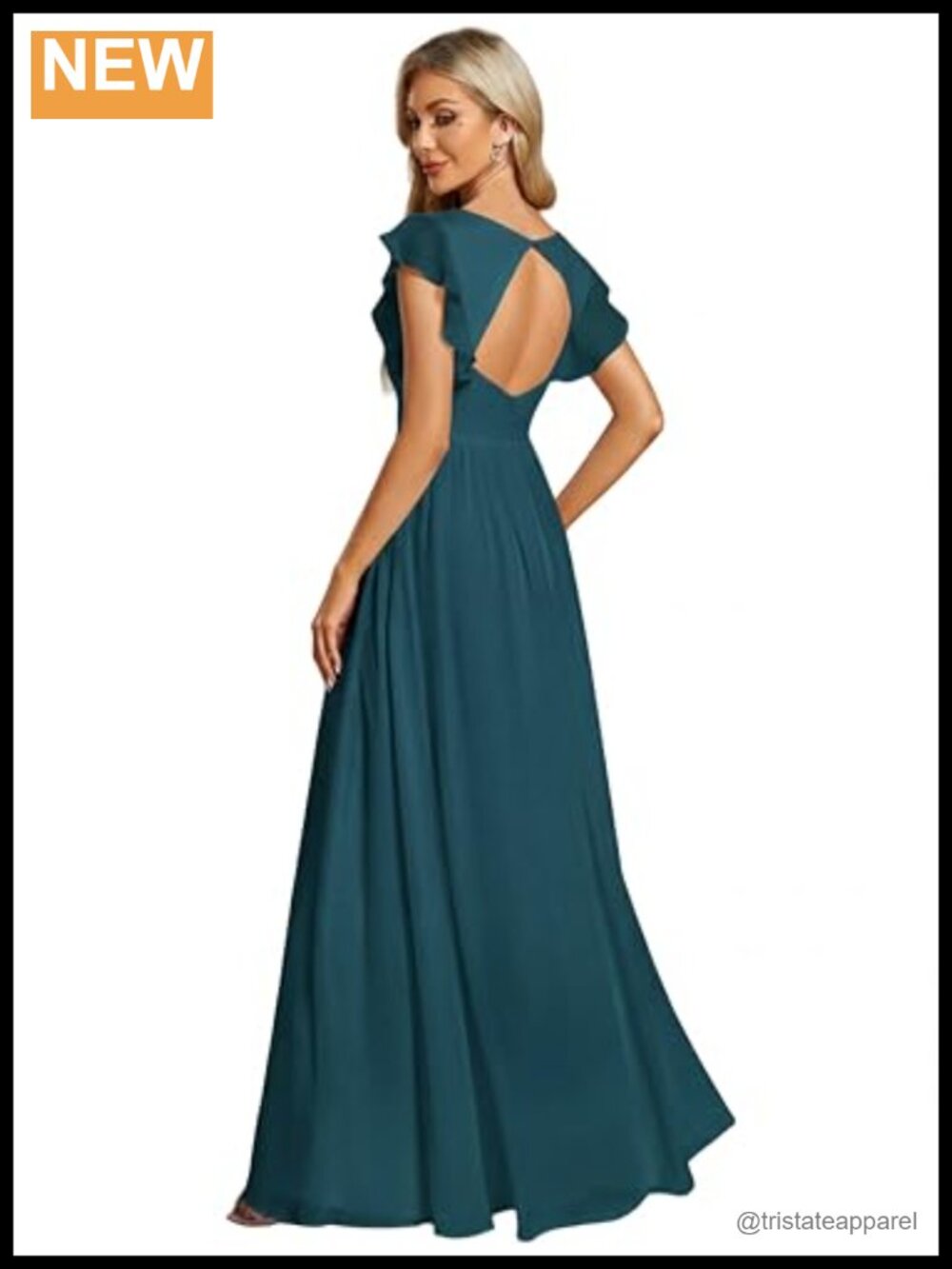 Ever-Pretty Maxi Chiffon Dress V-Neck Flutter Sleeve Backless Bridesmaid